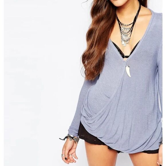 We The Free Free People Miss Rose Surplice Long Sleeve Tunic in Blue-Gray Small - Picture 2 of 8